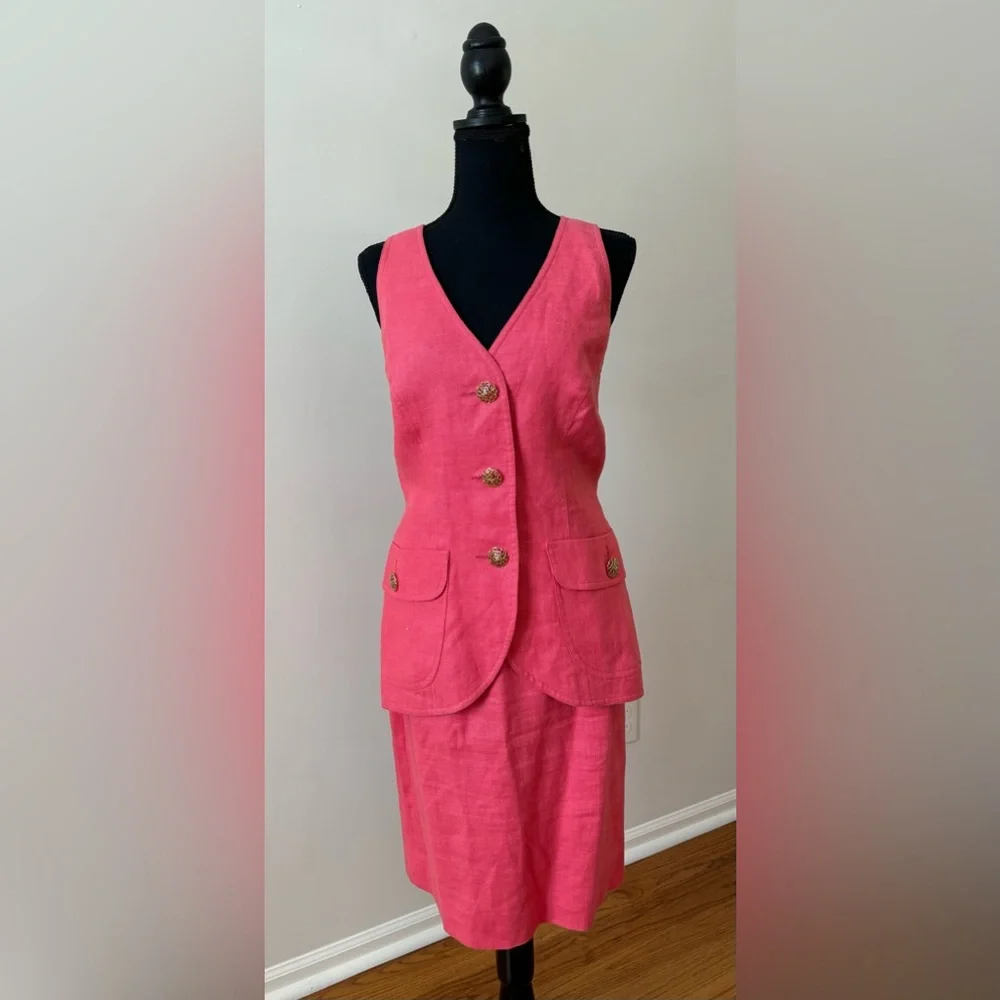 Scassi Vintage‎ Linen Dress Vest Skirt Set Coral - Size 6